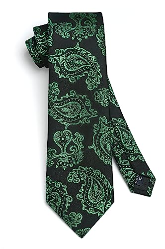 Image of HISDERN Extra Long Ties for Men Classic Floral Tie and Pocket Square Elegant Silk Necktie Handkerchief Set Wedding Party