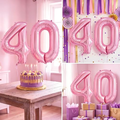 Image of Number Balloons Pink Party Balloon - Giant Number 40 Balloon, 40 Inch Large Balloon, Birthday Decorations for Women, Birthday Balloon for Anniversary Baby Shower Princess Party Decorations