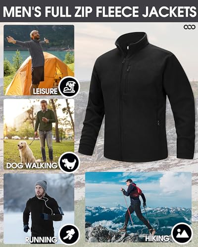 33,000ft Herren Fleecejacke Stehkragen Warm Jacke Männer Leichte Strickjacke Übergangsjacke Outdoor Sweatjacke für Wandern Laufen Freizeit Schwarz M