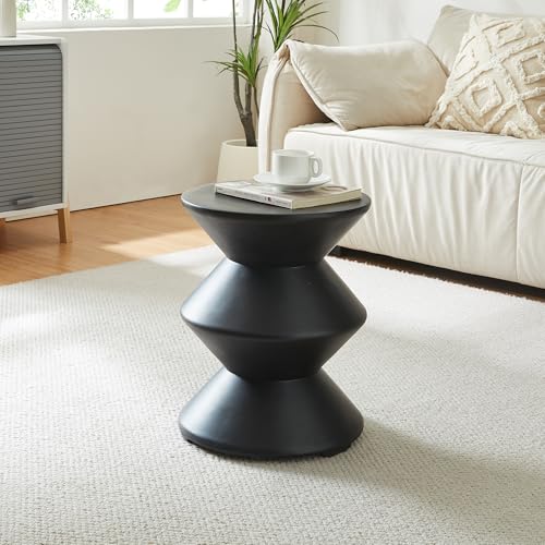[en.casa] Beistelltisch Kyppeslo Outdoor Indoor Wohnzimmertisch 47 x Ø37 cm Nachttisch Gartentisch fertig montiert Balkontisch Sofatisch Leichtbeton Schwarz