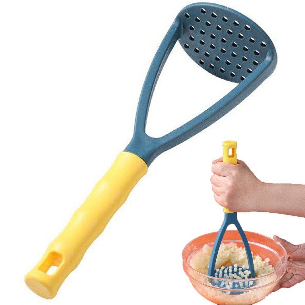 Fituenly Blue Potato Masher With Non-Slip Handle Plastic Garlic Press Manual Fruit Vegetable Baby Food Masher For Cooking Kitchen Gadget