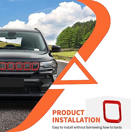 Image of Grill Inserts Grille Guards Trim Compatible with Jeep Compass 2021 2022 2023 Trailhawk /Limited /Latitude /Altitude /Sport(Red)