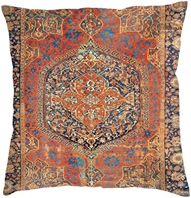 17th Century Turkish Carpet Print 1 Throw Pillow Covers Soft Velvet Decorative Throw Pillowcases Cushion Cover for Home Decor Living Room Bed Couch Car 18x18 Inch