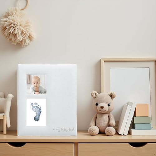 Miniatura 9 de Kate & Milo Babybook y bloc de tinta, recuerdo de bebé neutro en cuanto al género, momentos importantes del primer año del bebé, gris