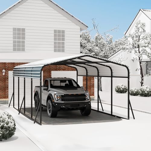 Image of GarveeLife 12x20 ft Carport, Metal Carport with Galvanized Steel Roof and Reinforced Base, Heavy Duty Garage Car Shelter Shade, Outdoor Car Port Canopy for SUV, Truck, Boats