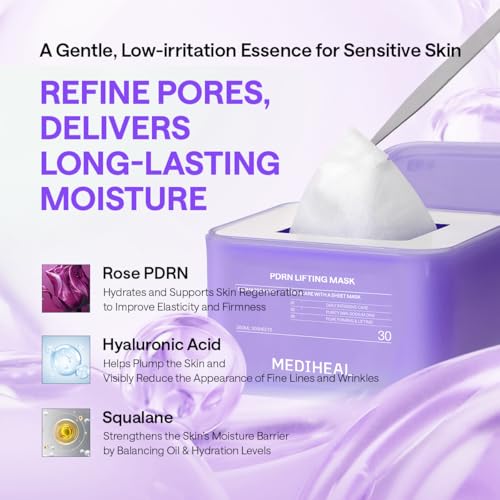 Image of MEDIHEAL Derma 365 Daily Mask [PDRN] 30 Sheets - Hyaluronic Acid for Deep Moisturization & Squalane for Restoring Skin Barrier, Korean Face Mask for Pore Care & Glow Skin