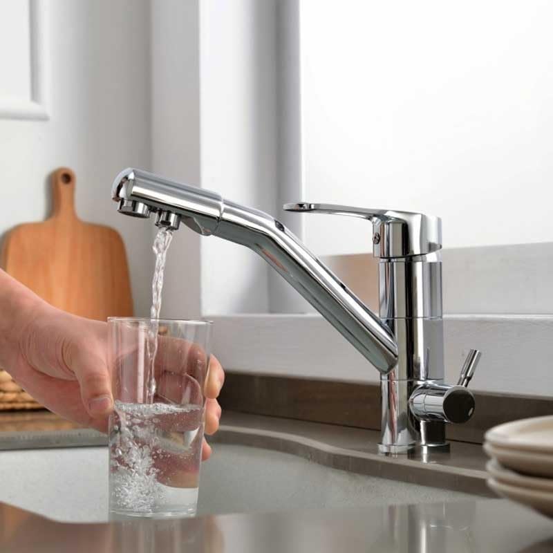 DRFGNF Grifo, Grifo de Cocina con Filtro, grifos de Agua con Doble manija, Agua Potable fría y Caliente, Grifo Mezclador de Cocina con Filtro de 3 vías