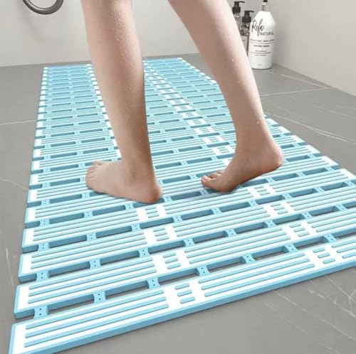 Image of HomeCloud Non-Slip Shower Mat for Bathtub, Anti-Slip Bath Mat with Suction Cups, Drainage Holes & Foot Massage Exfoliating Surface (Vent White Blue)
