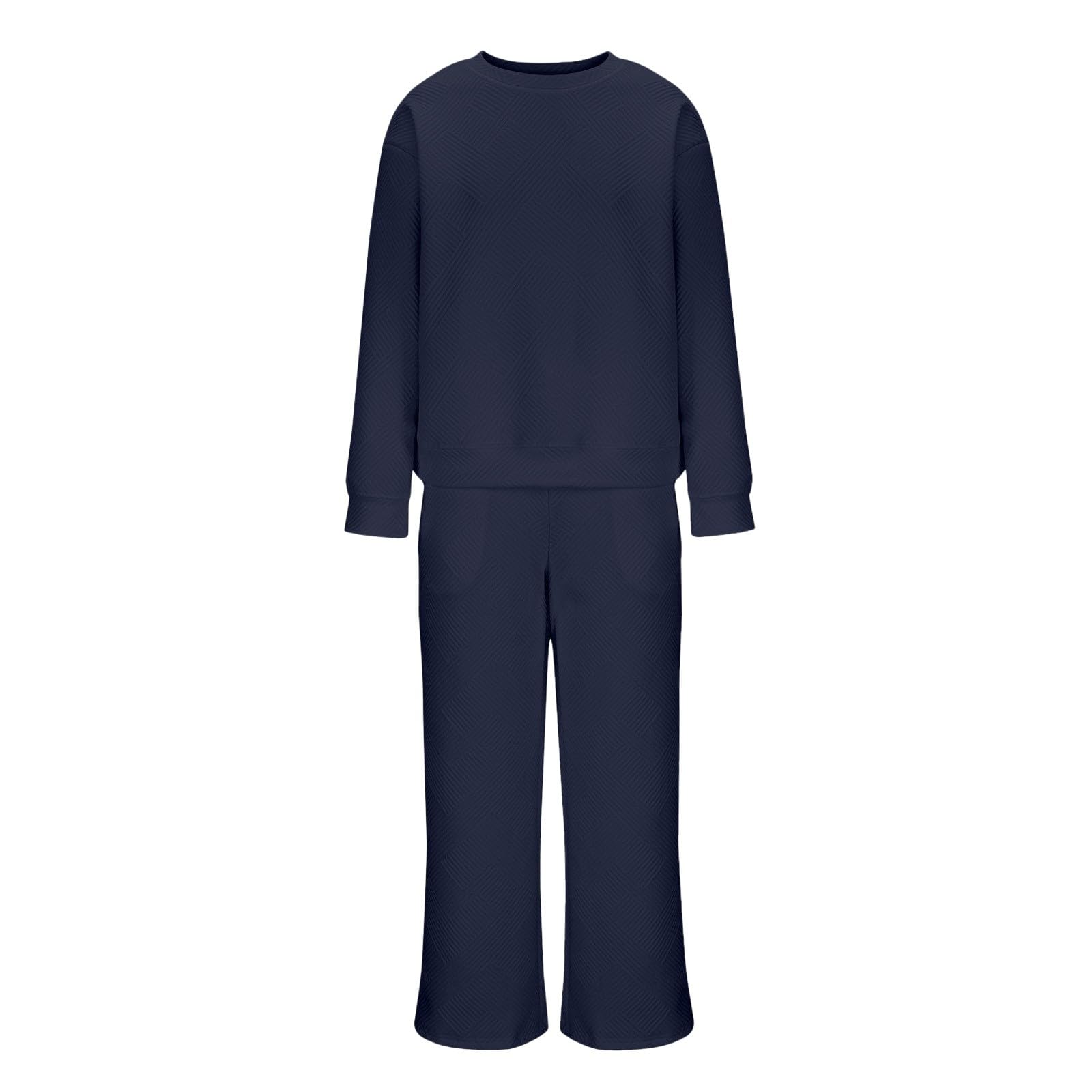 Jogginganzug Damen Flauschiger Anzug Damen Lässige Strick-Sets mit langärmeligen Pullover-Oberteilen und weiten Hosen Büro Outfit