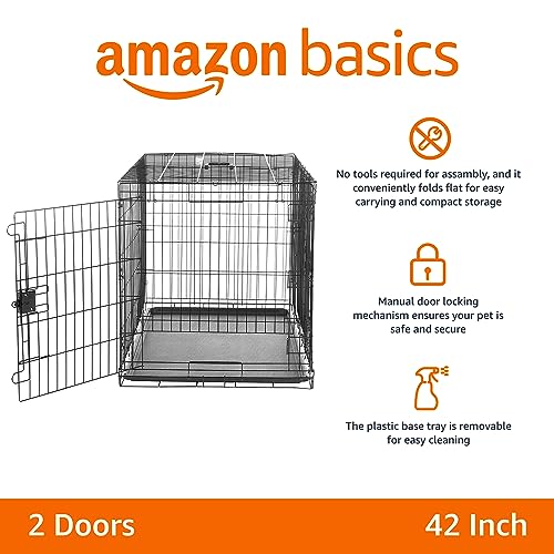 Amazon Basics Foldable Metal Wire Dog Crate with Tray, Double Door, 106