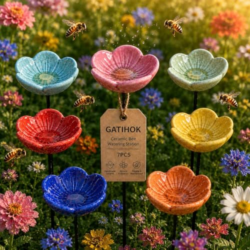 Bee Watering Station for Garden Cups Bird Butterfly Bees Ceramic Drinking and Water Bath Feeder Cup Blossoms Flowers Shaped Design Poppies Bowl Wildlife Feeding 5PCS Watring Pollinator