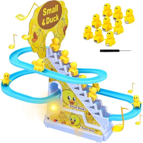 AR Trading Duck Slide Toy Set Climbing Stairs Roller Coaster Track with 9 Ducks LED Lights & Music 2-Level Switch Educational Toddler Toy Birthday Eid Gift for Kids Boys Girls 1-6 Years