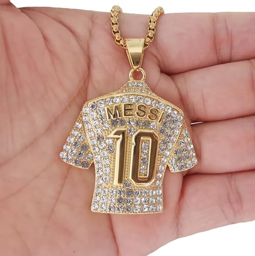 18K gold-plated | Silvery-plated Argentina 10 Soccer Jersey Number 10 Necklace | No.10 Football Star Necklace | Soccer Player Miami 10 Pendant Hip Hop Necklace for Men Women 24‘’2