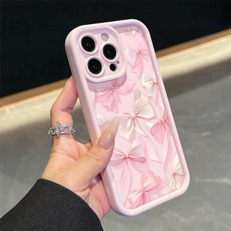 Image of COVERLY White Ribbon Back Case Cover for iPhone 12 Pro | Hot Pastel Pink Bow Knot Cute Design | Camera Lens Protection | Soft TPU Silicone Fashion Aesthetic Cover for Girls & Women (Pink, Shockproof)