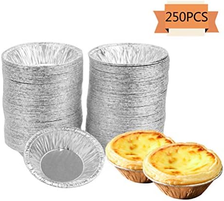 Haomian 250 Pcs Disposable Egg Tart Tins, Mini Pie Tins Pans Tinfoil Cupcake Circular Egg Tart Mold Cups for Baking Supplies