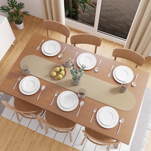 Image of Encasa XO Table Runner for 4 Seater | Handmade Ribbed Style Cotton | 30x137 cm | Beige | for Dining & Center Table