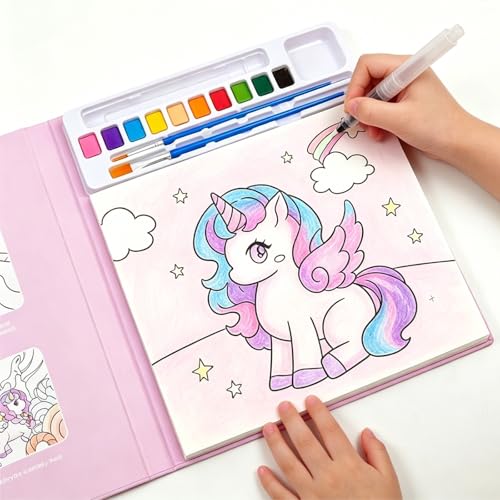 Paint with Water Coloring Books for Toddlers - Watercolor Painting Book Sets for Kids Ages 3-5 4-8 24 Pages Total DIY Arts & Crafts Drawing Activities Books Toy Birthday Gift for Boys Girls (Unicorn)