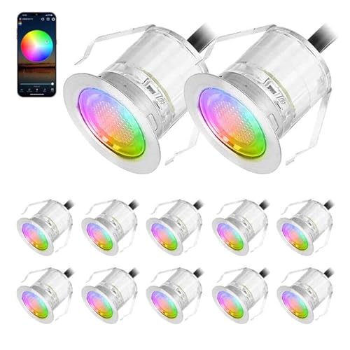 Fvtled Recessed Led Deck Lights Kit With Music Sync, Φ1.18 12Pcs Bluetooth Step Lights Outdoor Ip67 Waterproof, 12V Low Voltage Deck Lighting For Garden, Patio, Stair, Yard Decoration Lighting. #TOP8