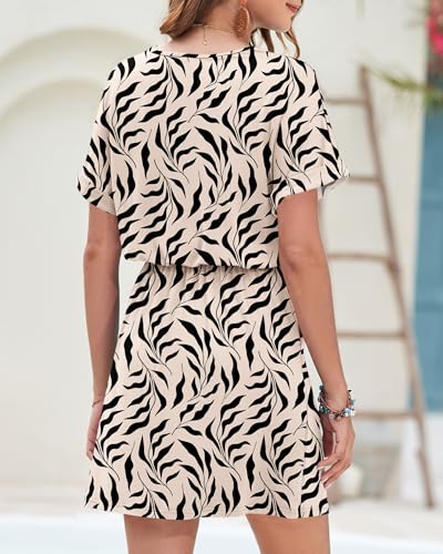 AUSELILY Womens Summer Dress 2025 Casual Short Sleeve Sundress V Neck Tie Button Beach Swing Dresses with Pockets3