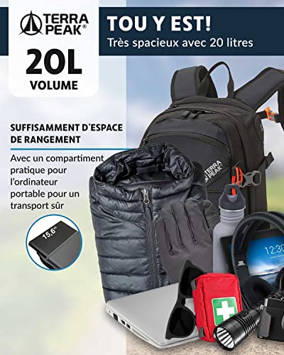 Terra Peak® Sac à dos de randonnée 20L (FLEX 20) petit noir pour femme et homme - Sac a dos de trekking, chasse et voyage (respirant, imperméable) - Sac alpinisme, escalade et de jour (ergonomique) – vue 6
