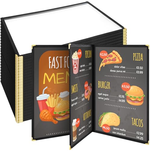 24 Pcs Restaurant Menu Covers 8.5 x 11 Inch Book Style 3 Page 6 V...