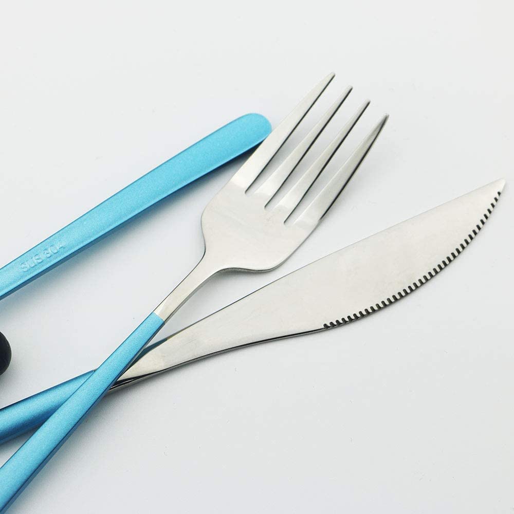 Spatlus Stainless Steel Table Knives Silverware Flatware Dinner Knife Set StainlessSteel Serrated Knife Stainless Steel Kitchen Knives Steel Heavy Duty Dinner Knife (Blue, Set of 10) 2