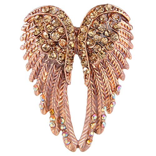 EVER FAITH Women's Austrian Crystal Enamel Angel Wings Brooch Pin Brown Gold-Tone