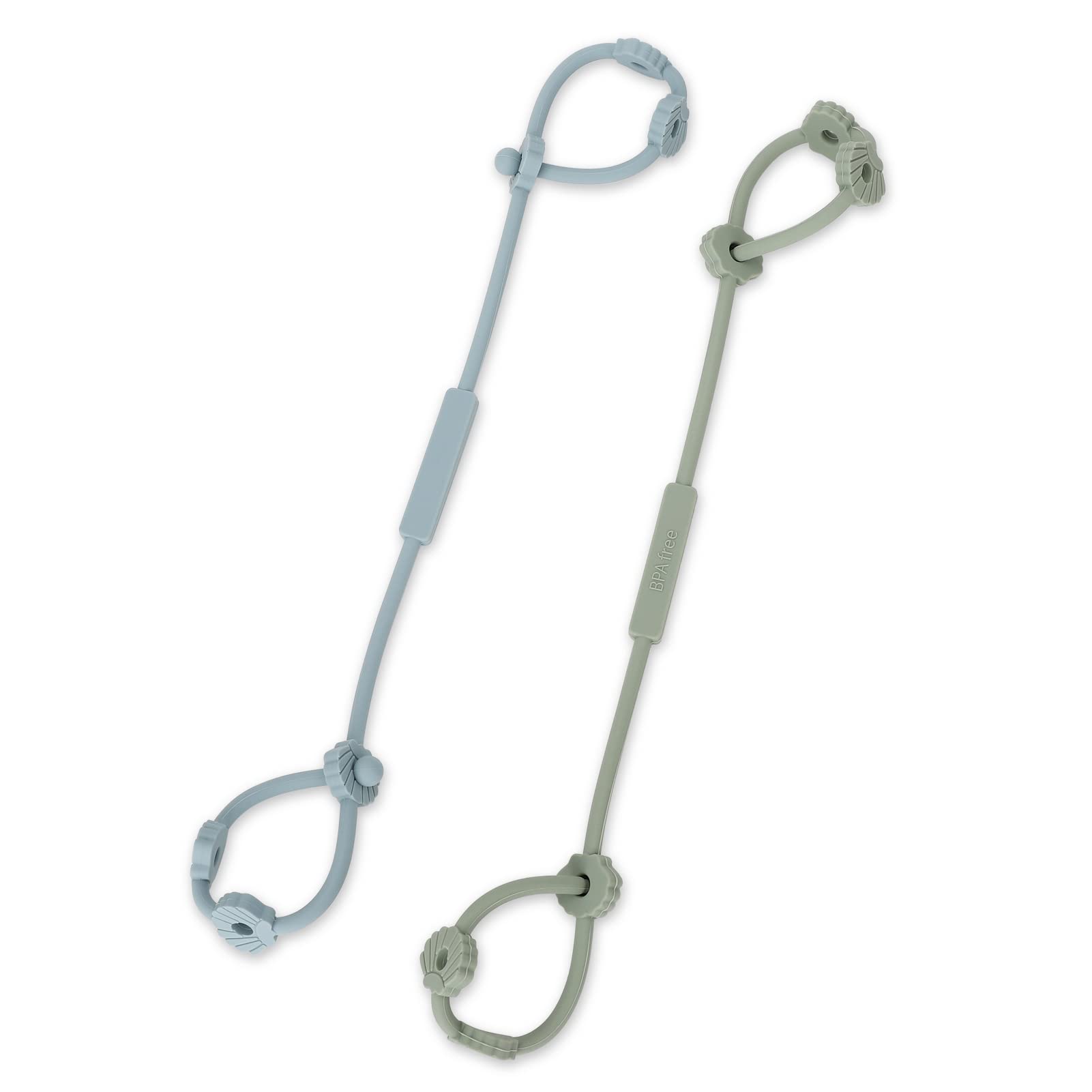 Socub Toy Safety Straps, Silicone Adjustable Baby Pacifier Teether Straps, 2pcs Toddler Toy Bottle Harness Straps for Strollers, High Chair, Cribs, Bags, BPA Free, Sage, Ether