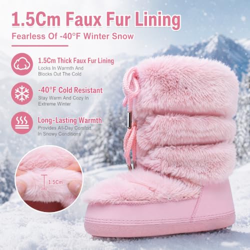 Image of ZHENAIYISHENG Furry Faux Fur Boots for Women - Fuzzy Winter Snow Boots - Fluffy Black White Pink Fur Boots - Lace-up Mid-Calf Water-Resistant Platform Boots