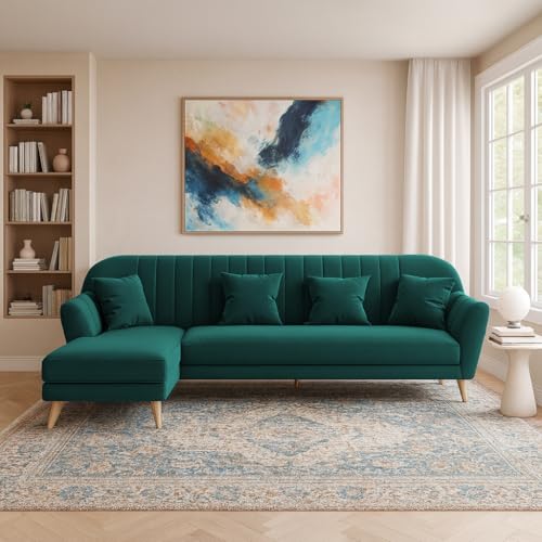 Image of Atticus LHS 6 Seater L Shape Sofa Set for Living Room (Pine Fabric) Premium Fabric Sofa Set