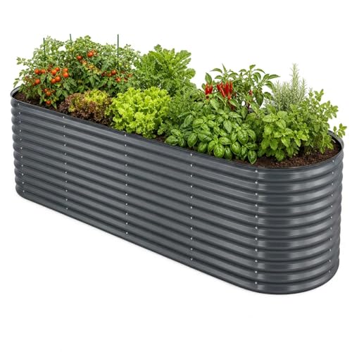 HomeLuxWorld Hochbeet Metall 240x80x80 cm, verzinkter Stahl, wetterfest, oval mit abgerundeten Ecken, inkl. MontageSet, Handschuhe und Nagetierschutz (Anthrazit, 240 x 80 x 80 cm)