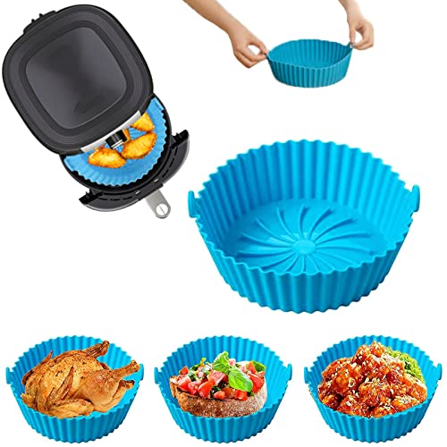 Cestino per Friggitrice ad Aria in Silicone,Teglie Reusable Silicone Pot, Adatti per forno ad Aria, e a Microonde, Stampi per Torte (20.5cm) (Blu)