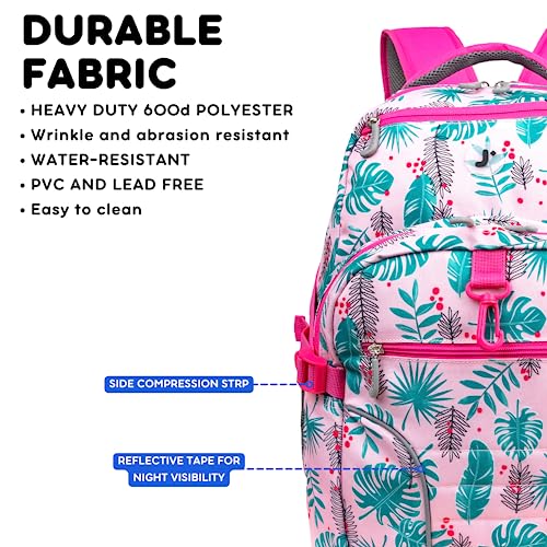 Image of J World New York Atom Laptop Backpack - Ergonomic Backpack for School with Air Mesh Padded Shoulder Straps - 600D Polyester Work Backpack for Men and Women - Stylish Design (PALM LEAVES)