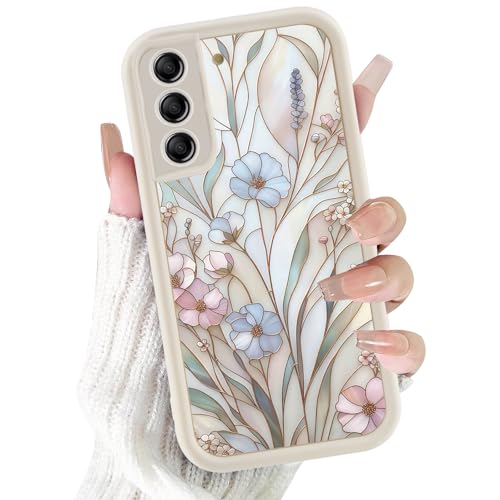 Xylota Coque pour Samsung Galaxy S22 5G, Aesthetic Design Fleur Motif Beige Silicone Housse Étui, Femme Fille Anti-Rayures Protection TPU Souple Etui Bumper Cover pour...