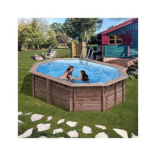 Gre Kpboc535 Kpboc535-Piscina Ovalada Sunbay 535 X 335 X 130 Cm Con Escalera Ext. Madera/Int. Acero Inoxidable Y Filtro De Arena 6 M3/H