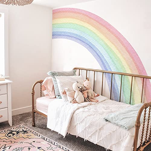 Funlife Fabric Peel And Stick Large Rainbow Wall Mural Stickers For Girls, Precut Pastel Half Watercolor Rainbow Wall Sticker Decals For Kids Bedroom Living Room Playroom, 78.74" X 70.87" #TOP3