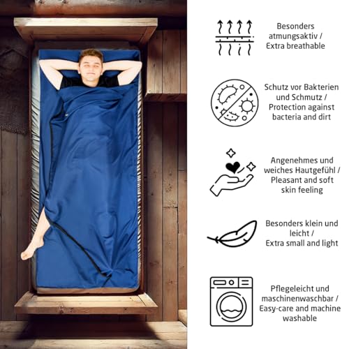 MIQIO® 2in1 Hüttenschlafsack Ultra leicht mit durchgängigem Reißverschluss (Links oder rechts): Dünner Komfort Reiseschlafsack und XL Reisedecke in Einem