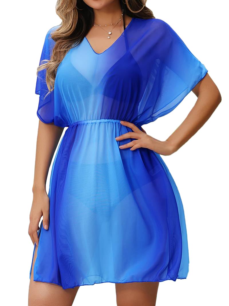 Women's V Neck Kimono Coverup Swimsuit Bikini Summer Beachwear with Half Sleeve