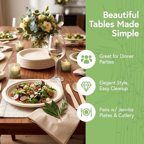 Image of Jenvita 100% Bamboo Compostable Napkins, 3 Ply, 250 Pack, 7.5 x 8 Inch | Heavy Duty, Eco Friendly, FSC Certified, Lunch, Dinner, Events, Entertaining, Paper Towels
