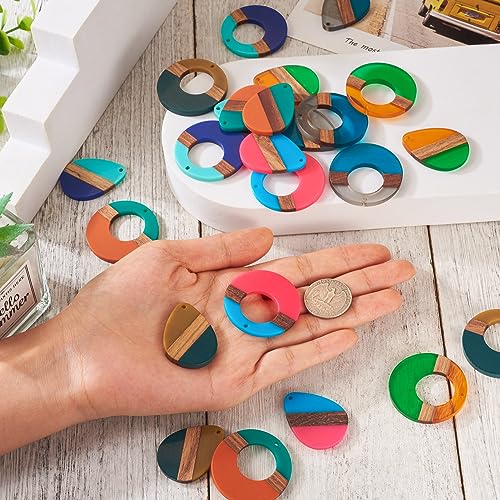Pandahall 24Pcs Resin Wood Pendants Ring Donut Water Drop Wooden Charms for Dangle Earring Necklace Jewelry Making Findings - Image 4