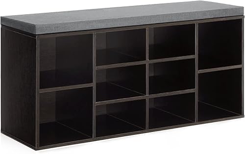 Miniatura 10 de Banco de almacenamiento de zapatos, banco de entrada con almacenamiento, banco de 3 niveles para zapatos, 10 cubículos, estantes ajustables, estante