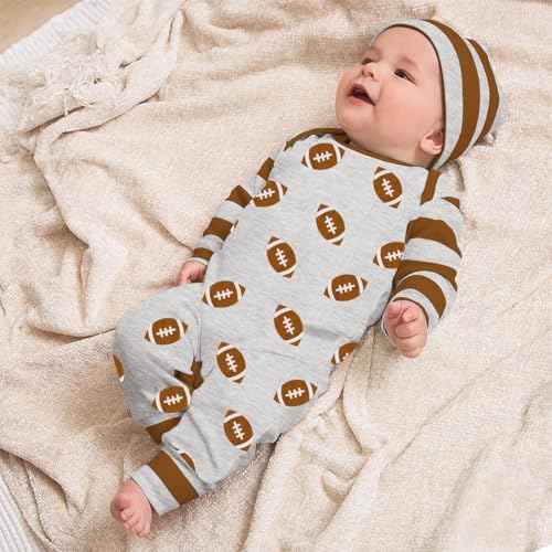 Ritatte Newborn Baby Boy Girl Football Jumpsuit Rugby Stripe Long Sleeve Romper Bodysuit Football Season Playsuit Outfit3