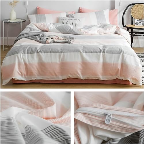 Lifetb Chic Stripe Duvet Cover Twin Soft Cotton Geometric Stripe Bedding Sets Aesthetic Pink White Grey Stripe Comforter Cover Modern Style Boho Stripe Twin Duvet Cover For Kids Boys Girls Teens Adults thumb #5