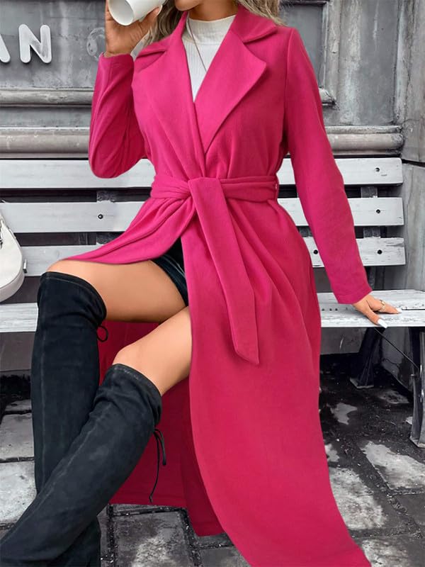 VIVICOLOR Gabardina larga de lana para mujer, abrigo largo de mezcla de lana gruesa y cálida con cinturón