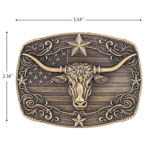 Hlympony Cowboy Belt Buckle For Men Vintage Western Cowgirl Rodeo Longhorn Bull Belt Buckles  thumb #2