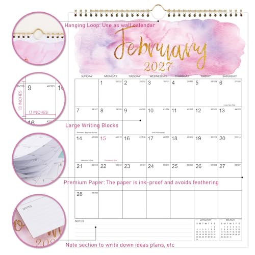 Image of 2027 Wall Calendar - Monthly Wall Calendar 2027 from Jan. 2027 - Dec. 2027, 8.5 inch x 11 inch, Twin-Wire Binding, Large Blocks, Perfect for Home or Office