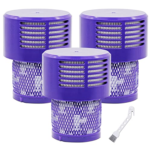 Hechuang V10 Replacement Filters for Dyson V10 Cyclone Series, V10 Absolute, V10 Animal, V10 Total Clean, SV12, Replaces Part 969082-01, 3 Pack Filters + 1 Cleaning Brush