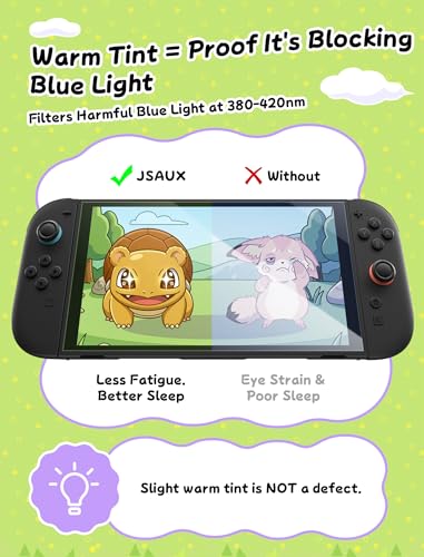 Image of JSAUX 2-Pack Upgraded Blue Light Blocking Screen Protector for Switch 2 | Easy Application, 97% Blue Light Blocking, Eye Strain Relief, 9H+ Hardness, Anti-Fingerprint, Full-Screen Protection
