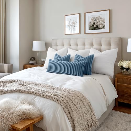 Image of MIULEE Faux Fur Decorative Throw Pillow Covers 24x24 Set of 2 Grey Blue | Coastal Modern Art Spring Home Decor Soft Plush Couch Pillows Cozy Fluffy Cushion Covers for Sofa Bed Living Room