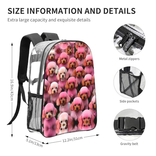 Sac à dos transparent noir à motif caniches, conçu en polyuréthane robuste et imperméable